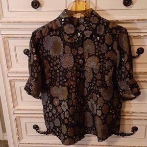 Marc Jacobs Floral Silk Button Up Collared Top